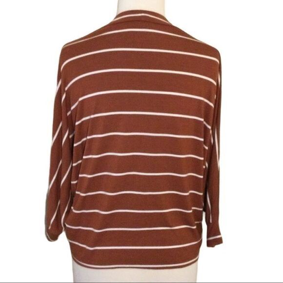 FOREVER 21 Choker‎ Neckline Brown Striped V Pullover Top S - Picture 4 of 8